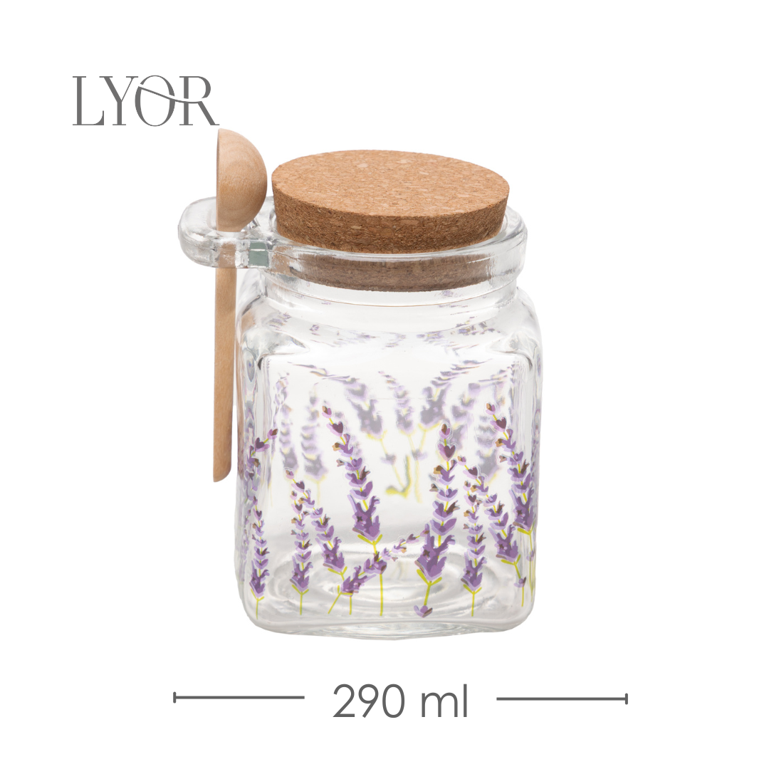 Pote Quadrado com Tampa e Colher Provence 290ml Vidro - Lyor+