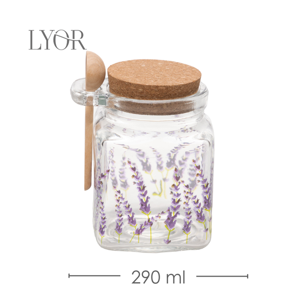 Pote Quadrado com Tampa e Colher Provence 290ml Vidro - Lyor+