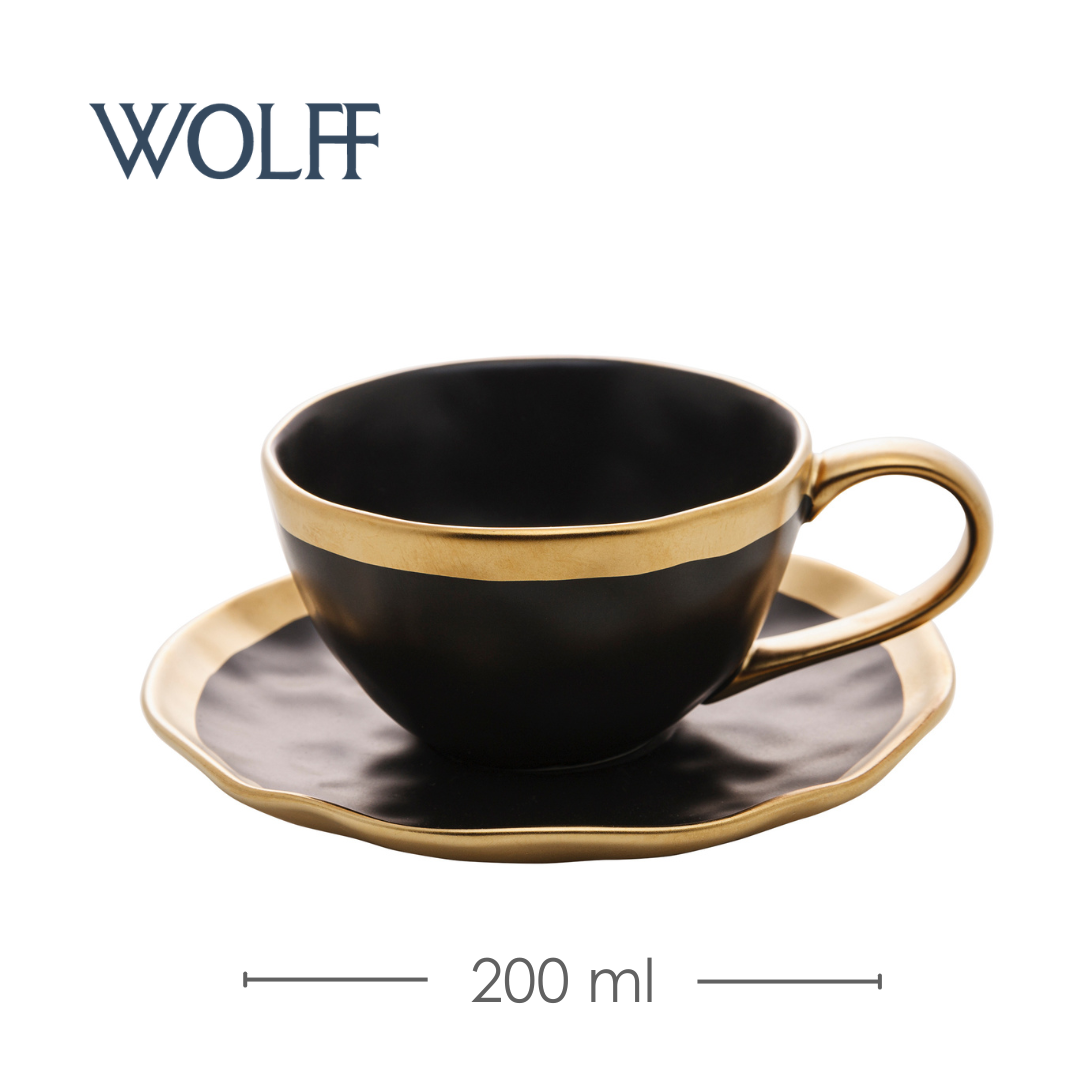 Xícara de Chá De Porcelana Dubai Preto E Dourado 200ml Wolff
