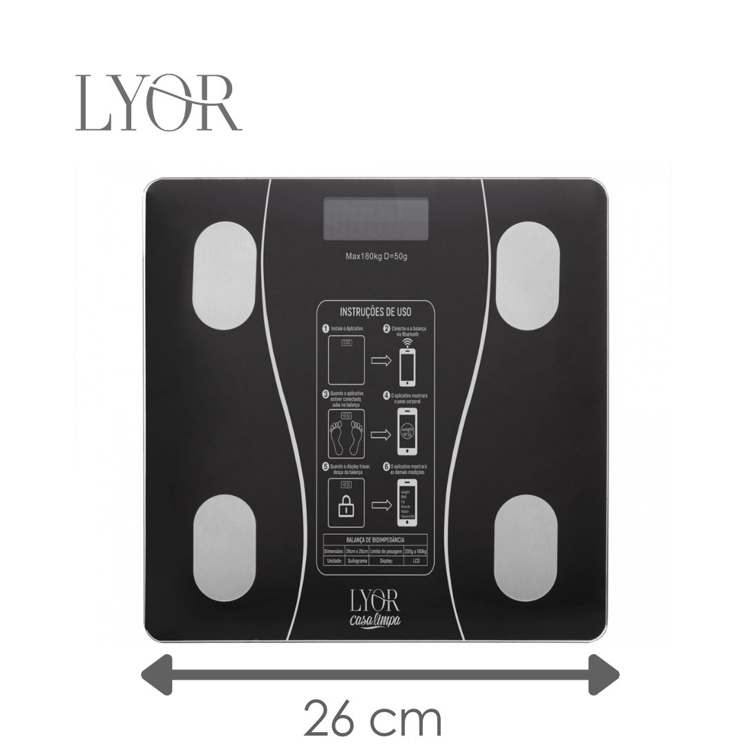 Balança para Bioimpedância de Vidro com Bluetooth e Aplicativo - Lyor