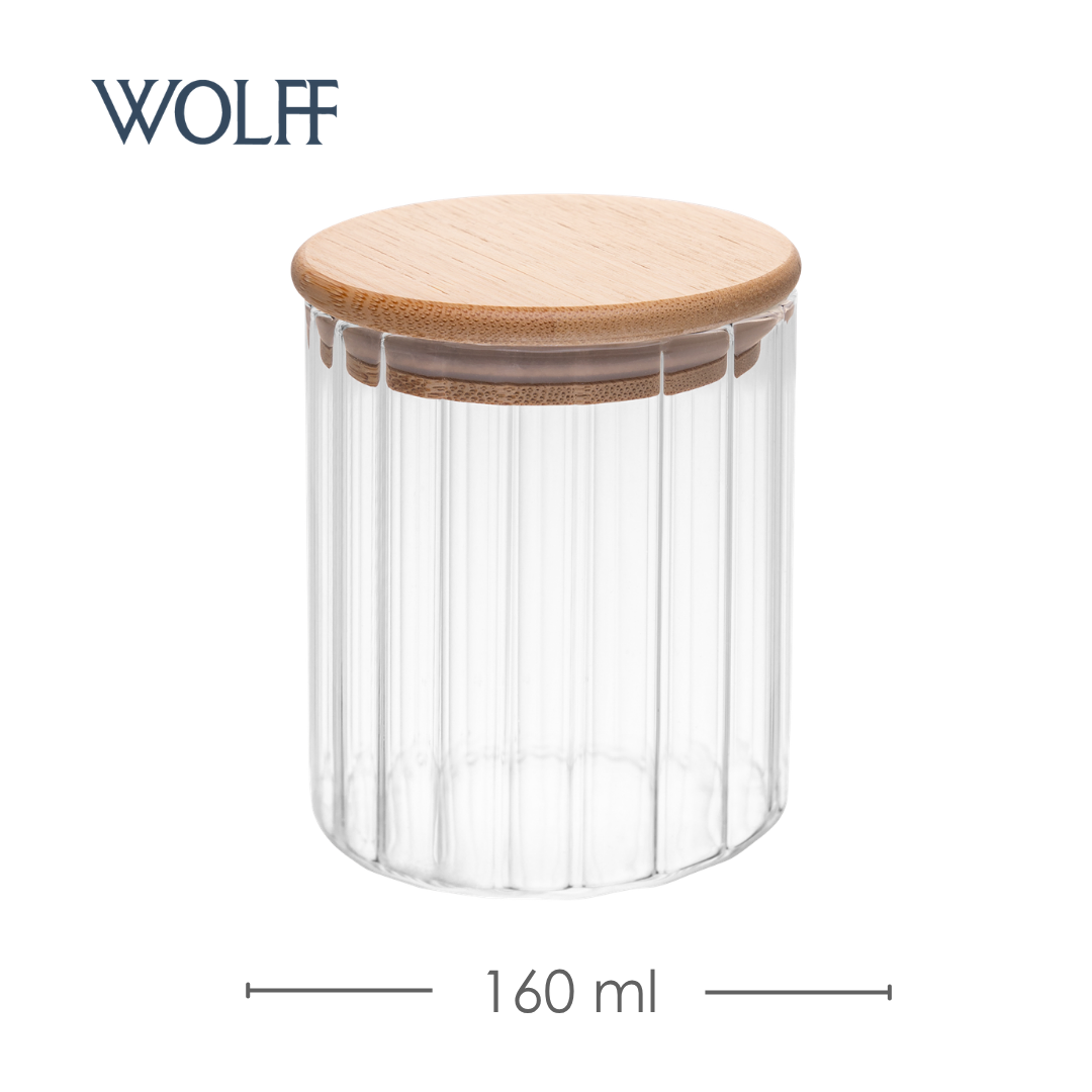 Porta Mantimento com Tampa de Bambu Canelado 200ml Vidro Borossilicato – Wolff