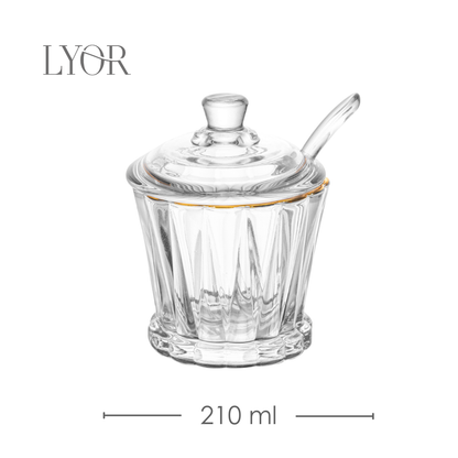 Açucareiro com Colher e Tampa Radial Fio de Ouro 210ml Cristal - Lyor