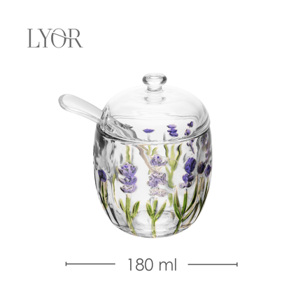 Açucareiro com Colher e Tampa Lavanda Hand Painting 8,5cm x 11,3cm Cristal Ecológico - Lyor