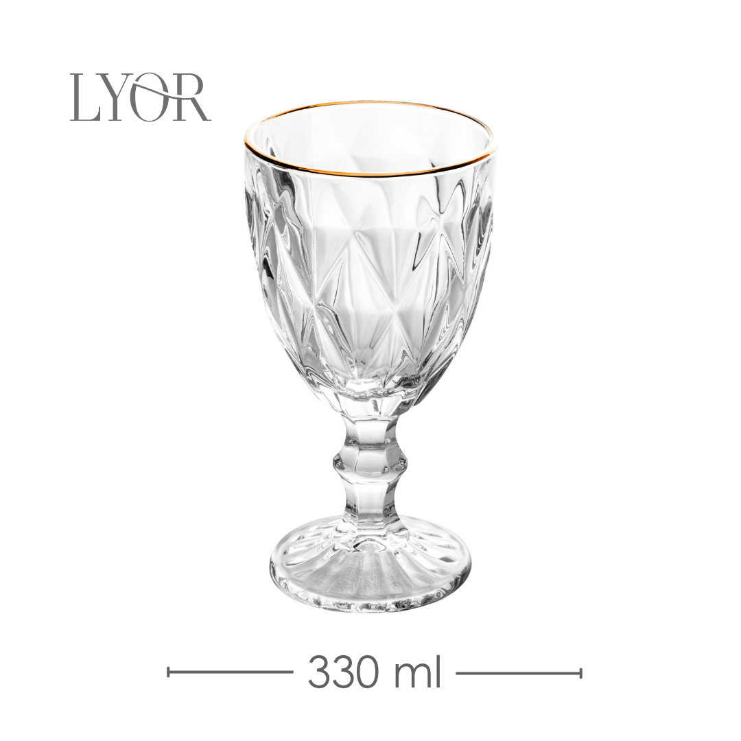 Taça Água Diamond Fio de Ouro 330ml Vidro - Lyor