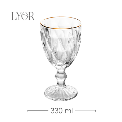 Taça Água Diamond Fio de Ouro 330ml Vidro - Lyor