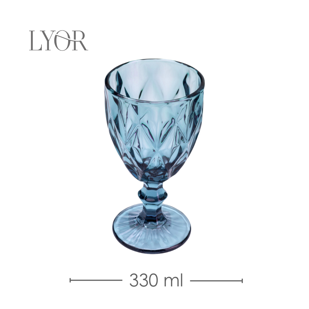 Taça Água Diamond 350ml Azul Vidro – Lyor