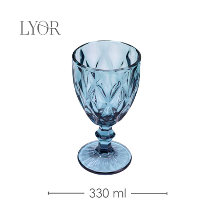 Taça Água Diamond 350ml Azul Vidro – Lyor