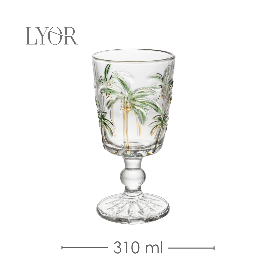 Taça Água Tropical Palm Hand Painting 310ml Vidro - Lyor