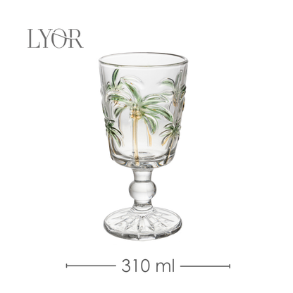 Taça Água Tropical Palm Hand Painting 310ml Vidro - Lyor