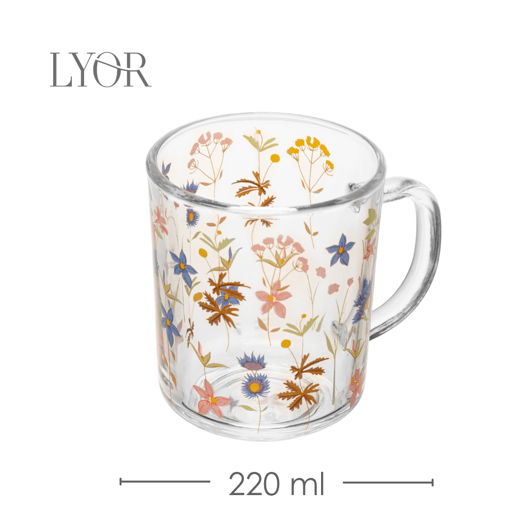 Conjunto 2 Canecas Florescer 220ml Vidro - Lyor