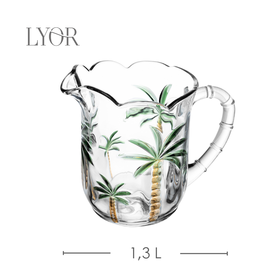 Conjunto Jarra com 6 Taças Palm Hand Painting 1,3L/240ml Cristal Ecológico - Lyor