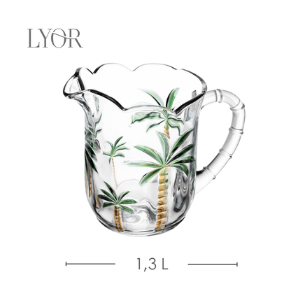 Conjunto Jarra com 6 Taças Palm Hand Painting 1,3L/240ml Cristal Ecológico - Lyor