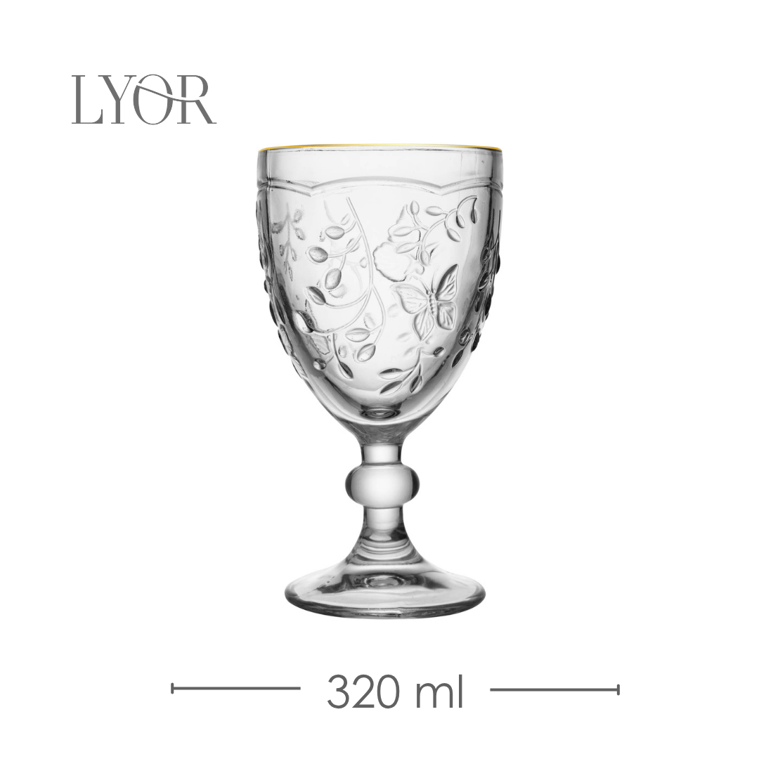 Taça de Água New Butterfly com Fio de Ouro 320ml Cristal Ecológico - Lyor