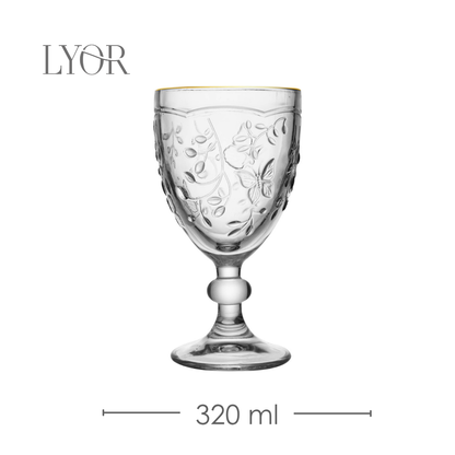 Taça de Água New Butterfly com Fio de Ouro 320ml Cristal Ecológico - Lyor