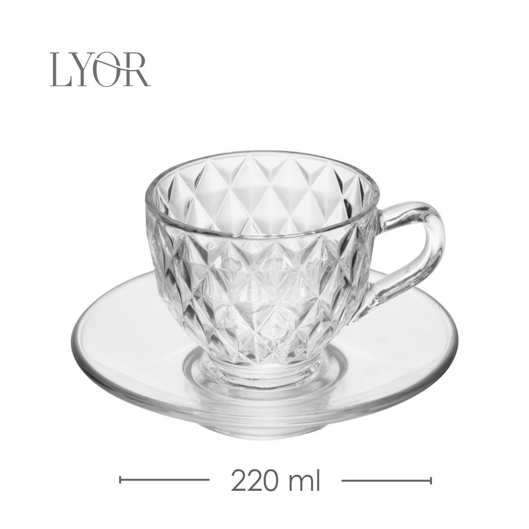Xícara de Chá com Pires Diamond 220ml Cristal Ecológico - Lyor