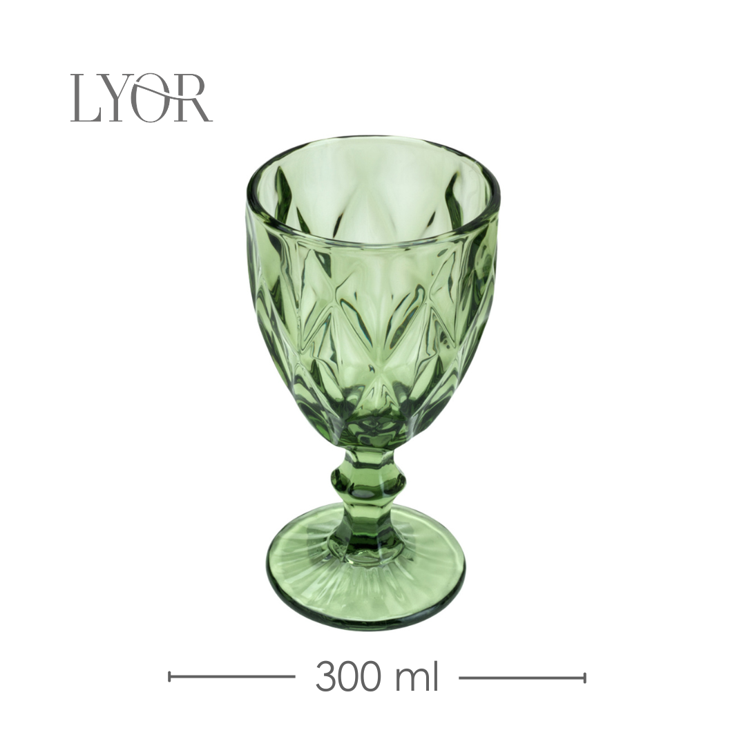 Taça de Água de Vidro Diamond Verde 300ml - Lyor