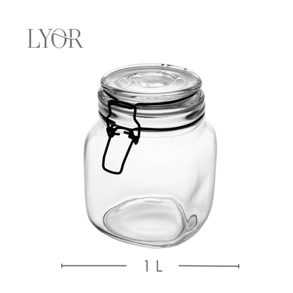 Pote Hermético de Vidro com Silicone e Clipe em Metal Vintage Preto 1L - Lyor