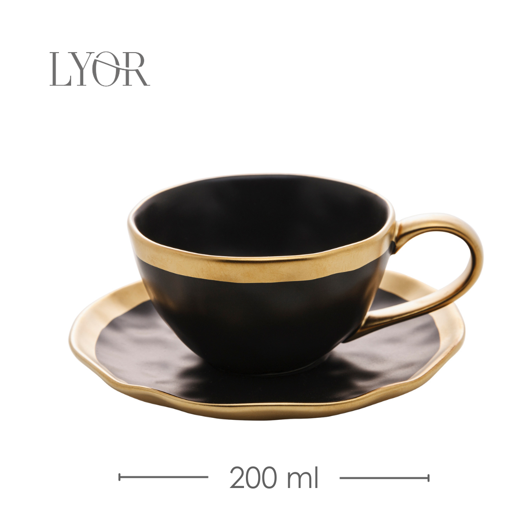 Xícara de Chá De Porcelana Dubai Preto E Dourado 200ml Wolff