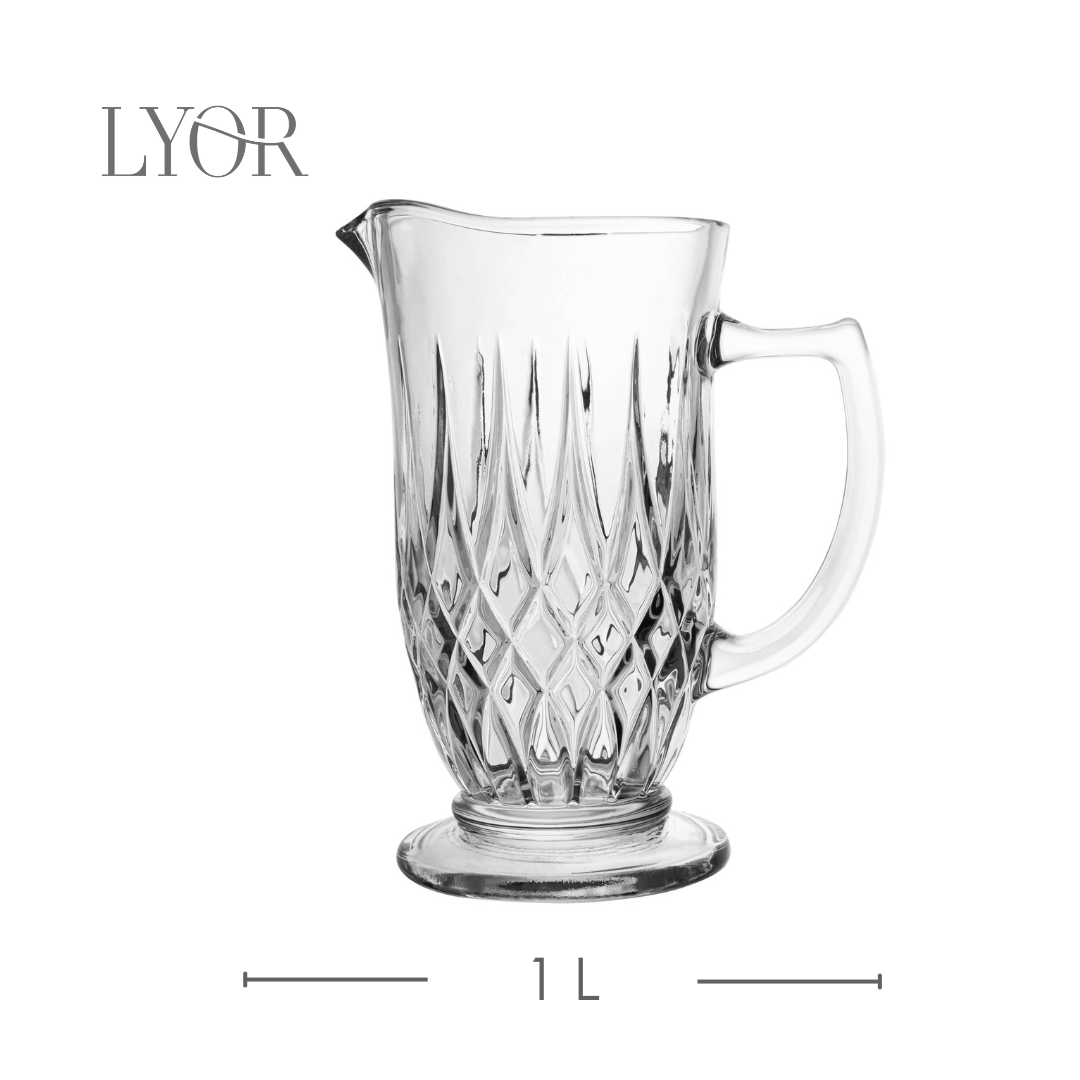 Conjunto Jarra com 6 Copos de Vidro Diamante 1L/300ml - Lyor