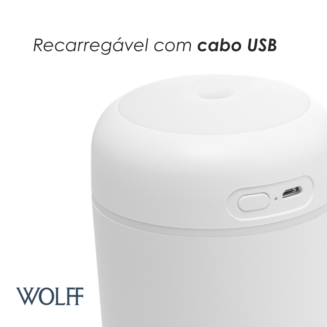 Umidificador de Ar Portátil de Plástico com Entrada USB e Luz Led Noturna 300ml - Wolff