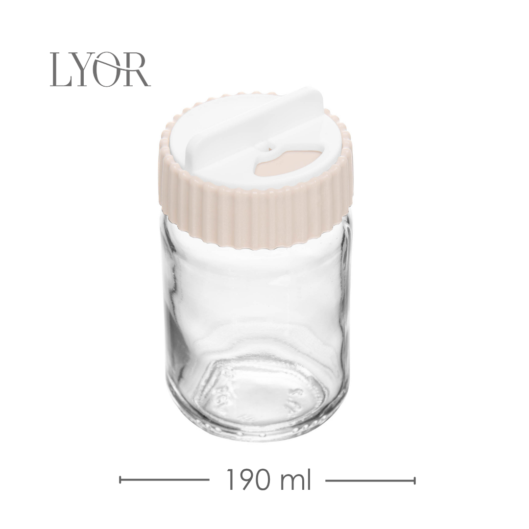 Porta Tempero com Tampa Rotativa Siena 190ml Bege Vidro - Lyor