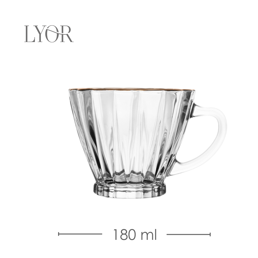 Conjunto 2 Xícaras para Chá com Fio de Ouro e Pires Radial 180ml Cristal - Lyor