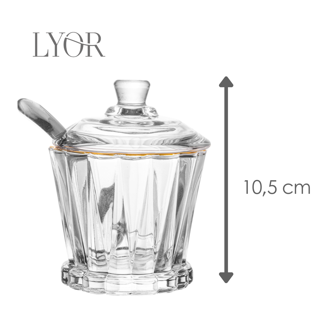 Açucareiro com Colher e Tampa Radial Fio de Ouro 210ml Cristal - Lyor