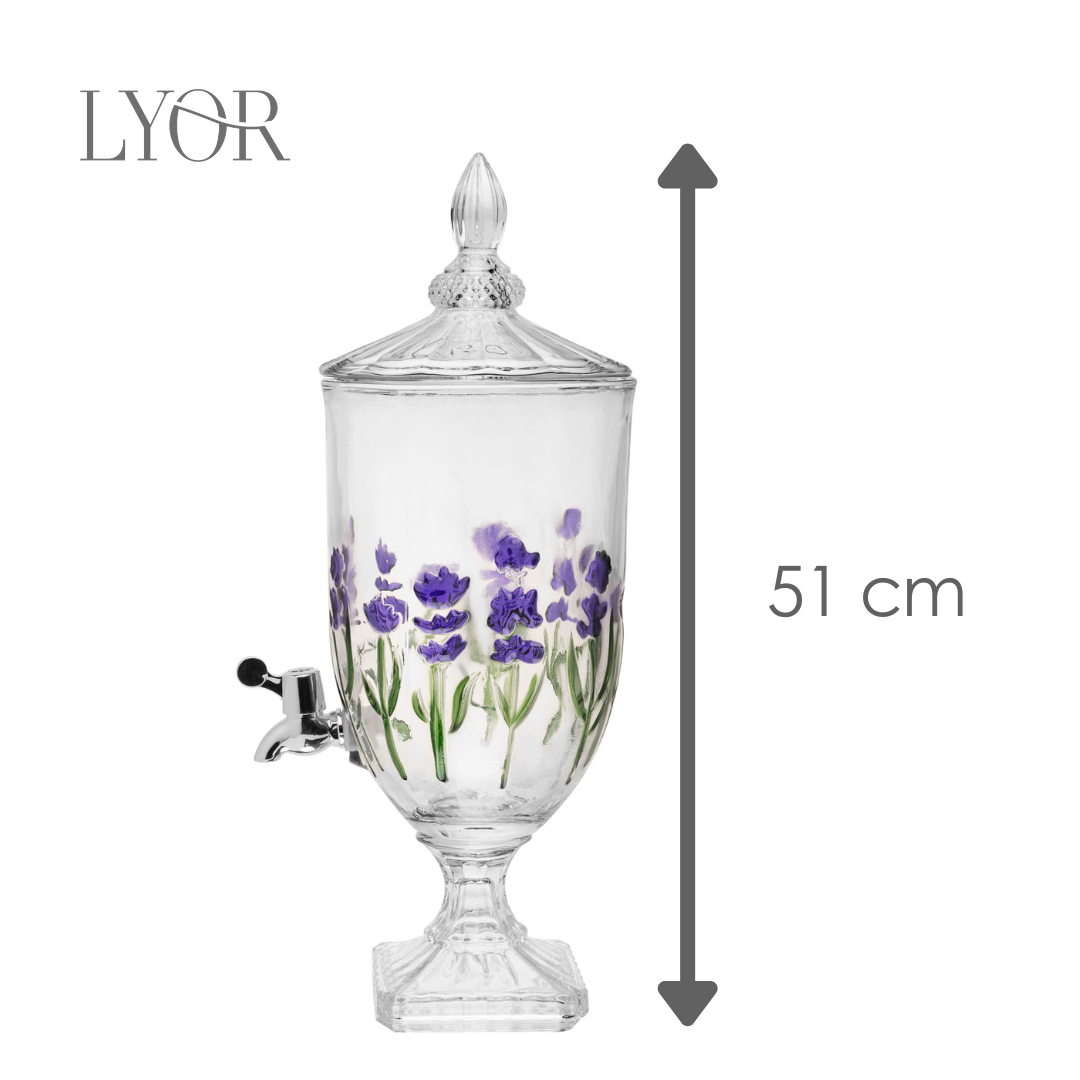 Suqueira com Pé e Tampa Lavanda Hand Painting 4,5L Cristal - Lyor