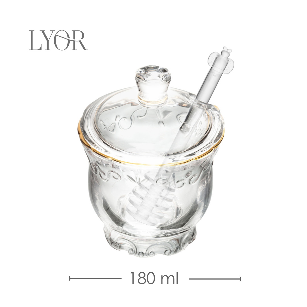 Meleira com Pegador e Tampa Serena com Fio de Ouro 180ml Cristal - Wolff