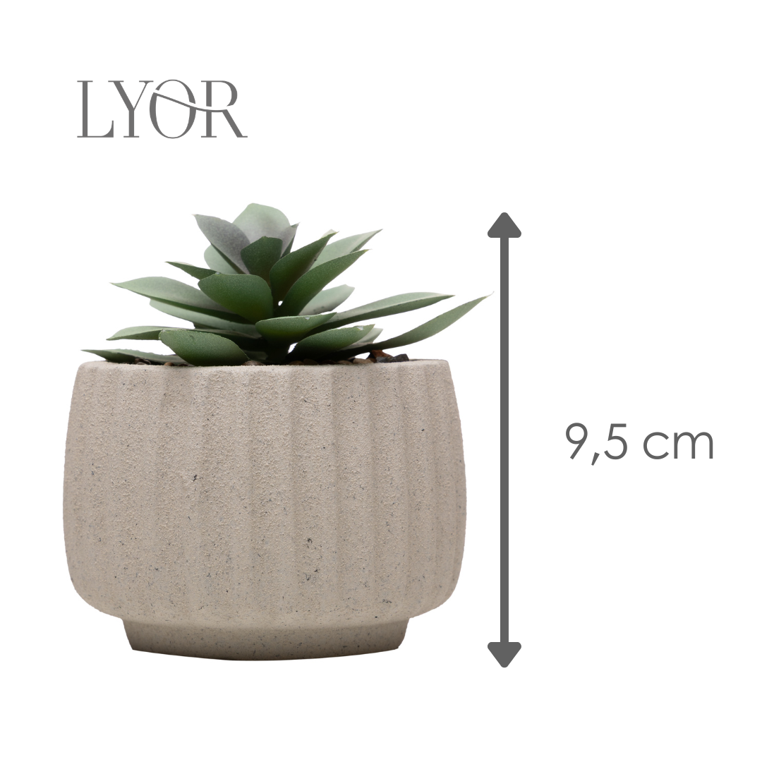 Cachepot com Suculenta Artificial Geometry 8cm x 9,5cm Bege Cimento - Lyor
