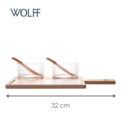 Conjunto Petisqueiras de Vidro com Colher e Bandeja de Bambu - Wolff