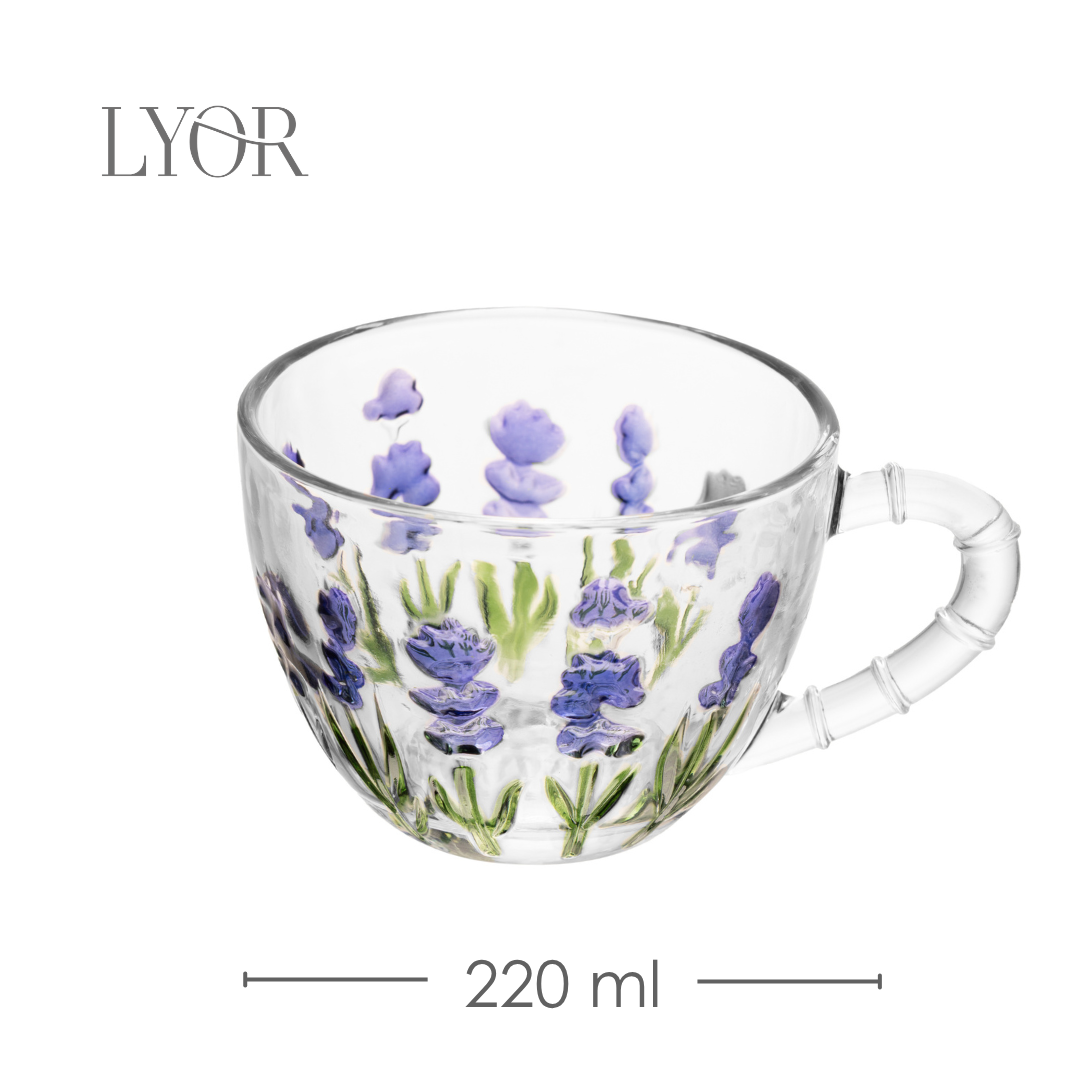 Xícara de Chá com Pires Lavanda Hand Painting 220ml Cristal Ecológico - Lyor
