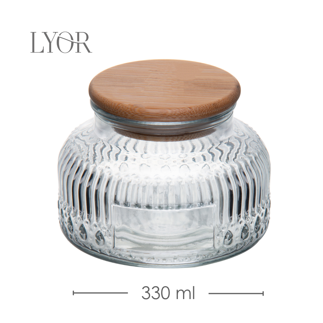Pote com Tampa de Bambu Lumi 330ml Vidro - Lyor