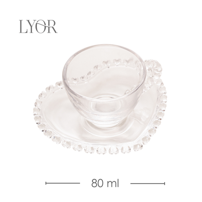 Xícara de Café de Cristal com Pires Coração 80ml - Lyor
