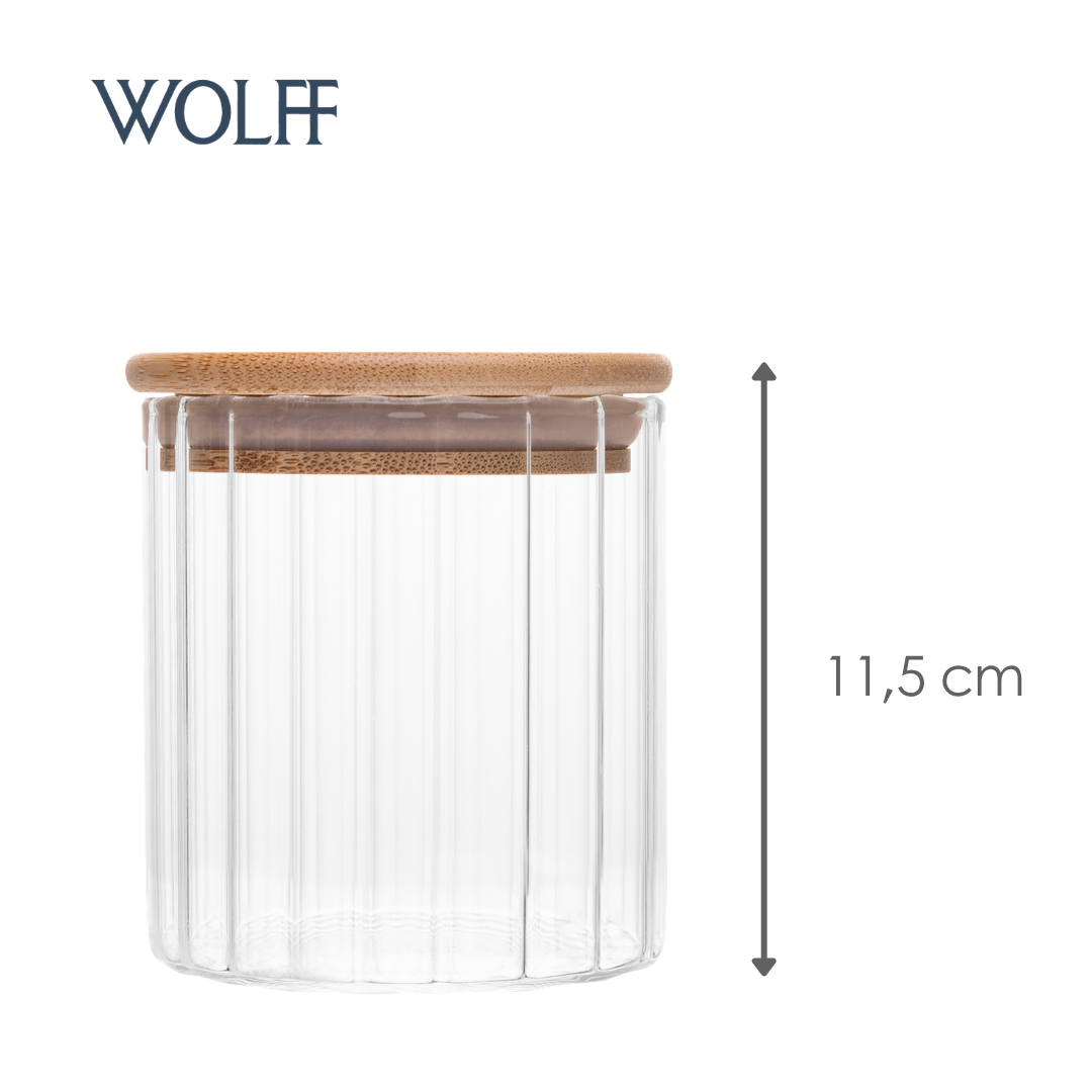 Porta Mantimento com Tampa de Bambu Canelado 200ml Vidro Borossilicato – Wolff