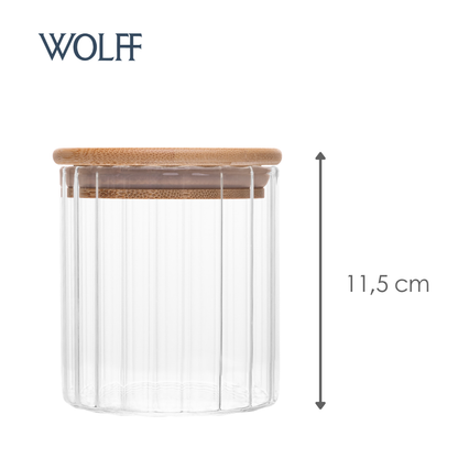 Porta Mantimento com Tampa de Bambu Canelado 200ml Vidro Borossilicato – Wolff