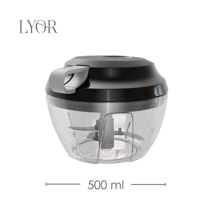 Mini Processador de Alimentos Manual de Plástico 3 Lâminas Premium Preto e Cinza 13,5cm x9,5cm Lyor