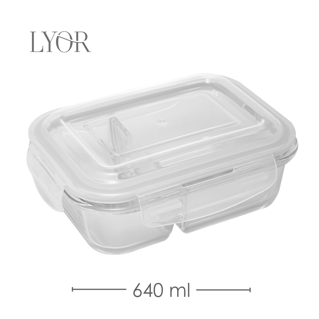 Pote Hermético de Vidro Borossilicato com Divisória e Tampa Plástica 640ml - Lyor
