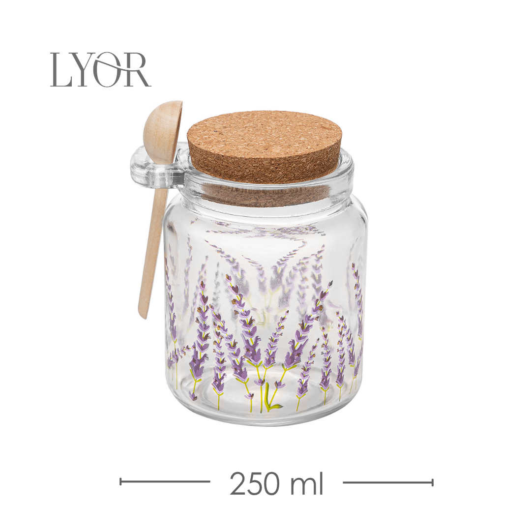 Pote Redondo com Tampa e Colher Provence 250ml Vidro - Lyor