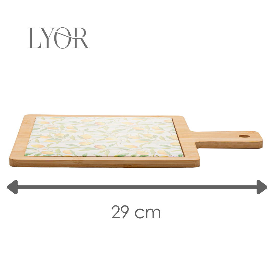 Conjunto 3 Peças para Queijo Tábua com Bandeja Faca Dourada Siciliano 17cm x 29cm x 1,2cm Bambu Lyor