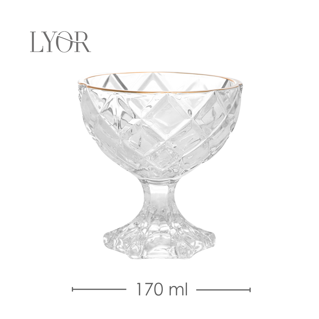Taça de Sobremesa de Vidro Deli Diamond com Fio de Ouro 170ml Lyor