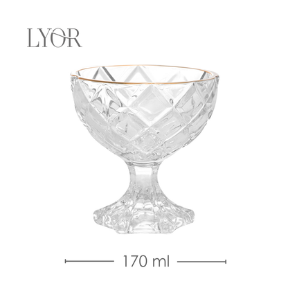 Taça de Sobremesa de Vidro Deli Diamond com Fio de Ouro 170ml Lyor