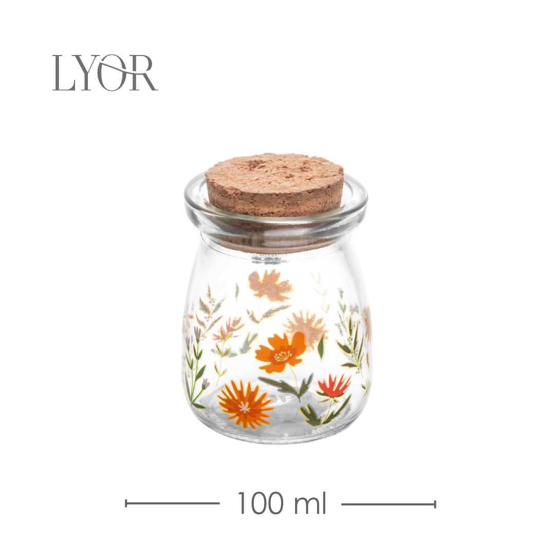 Pote Redondo com Tampa de Cortiça Flora 100ml Vidro - Lyor
