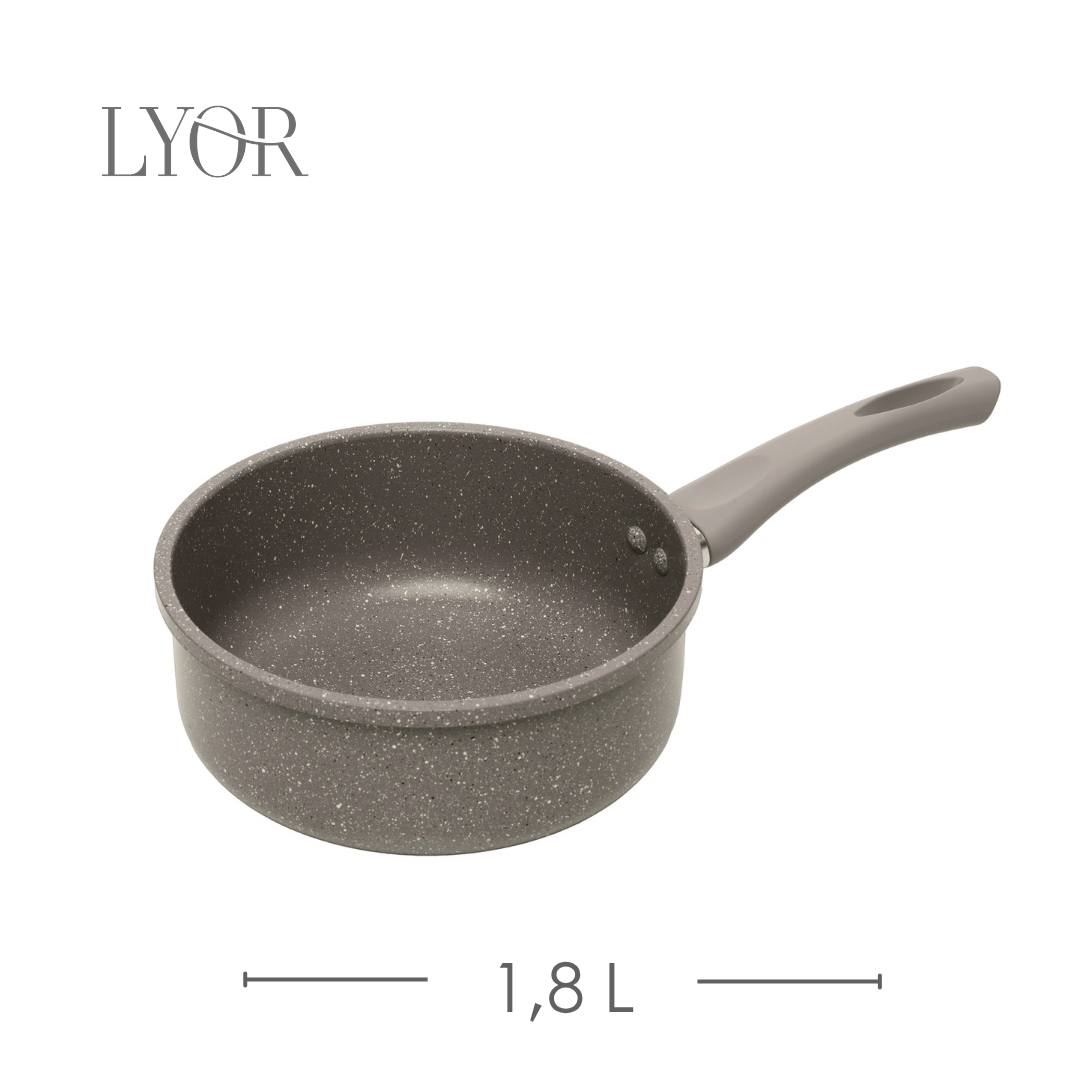 Panela de Indução Granito Chef 18cm Taupe Alumínio com Revestimento Cerâmico e Tampa de Vidro - Lyor