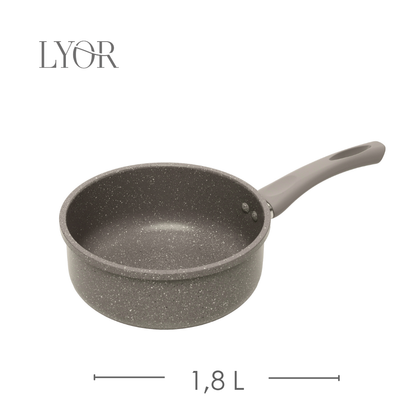 Panela de Indução Granito Chef 18cm Taupe Alumínio com Revestimento Cerâmico e Tampa de Vidro - Lyor