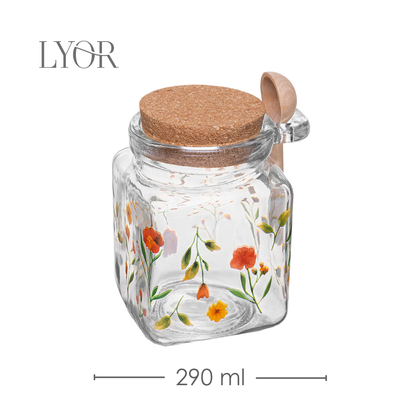 Pote Quadrado com Tampa e Colher Encanto 290ml Vidro - Lyor