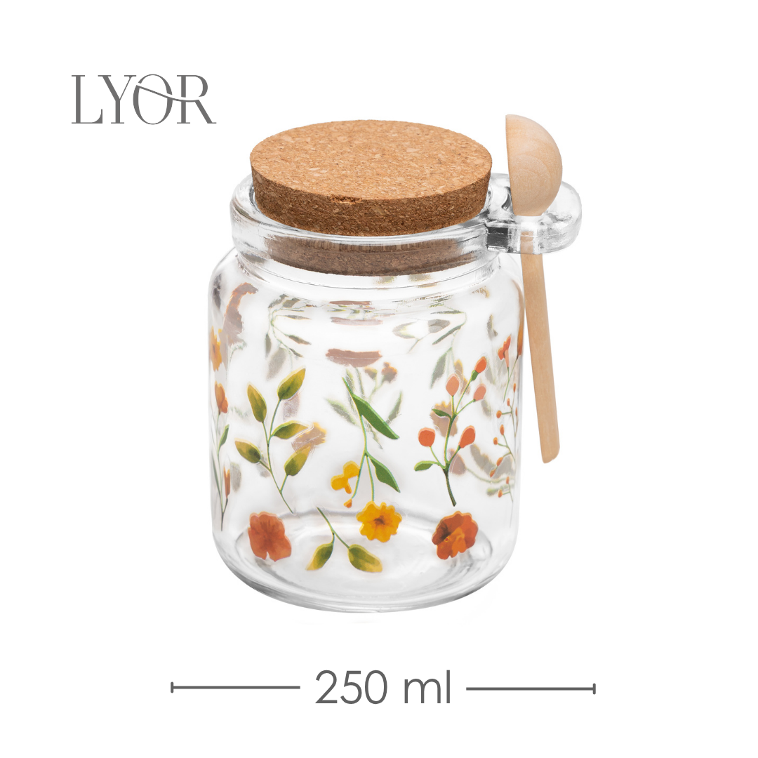 Pote Redondo com Tampa e Colher Encanto 250ml Vidro - Lyor