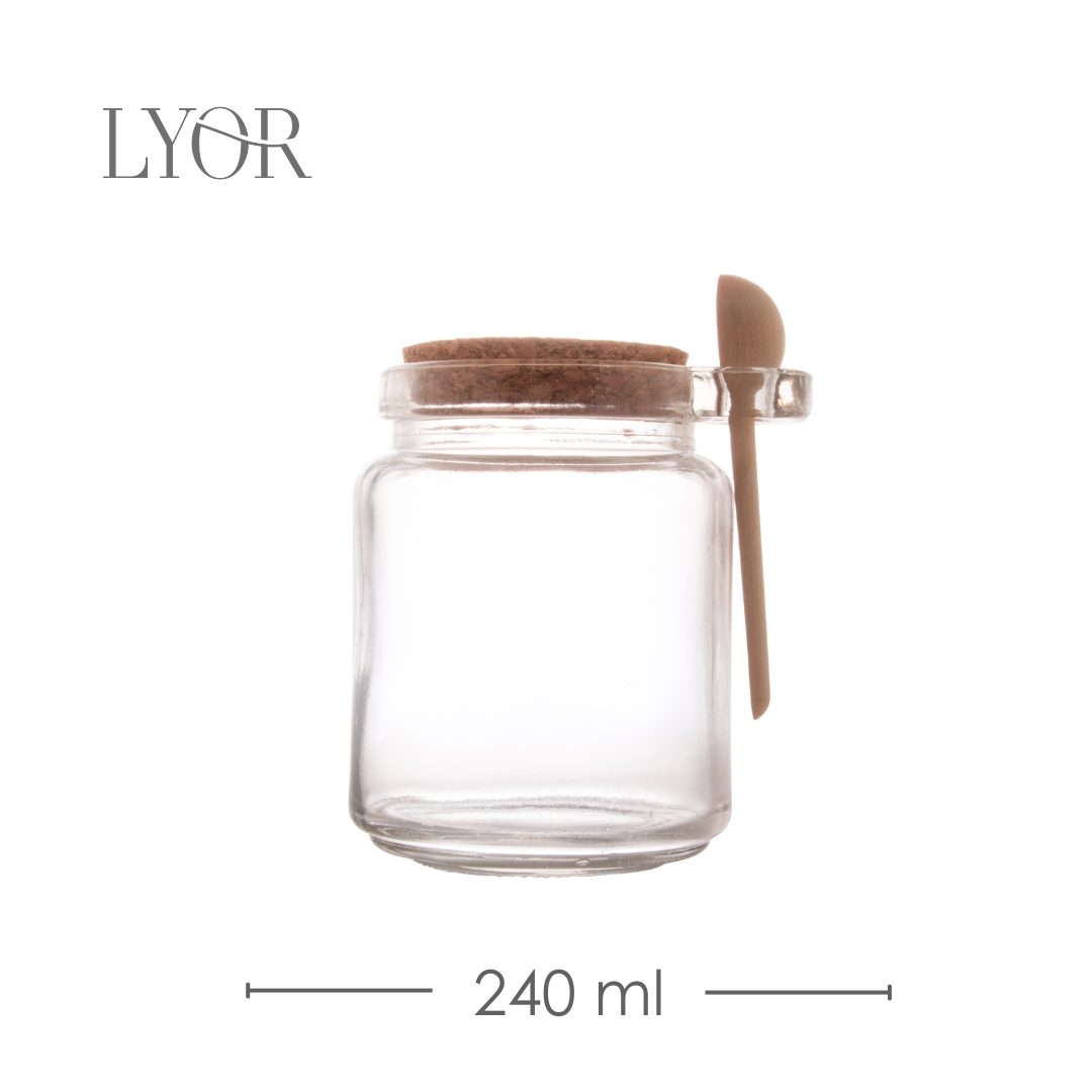 Pote com Colher de Bambu e Tampa de Cortiça 240ml Vidro - Lyor