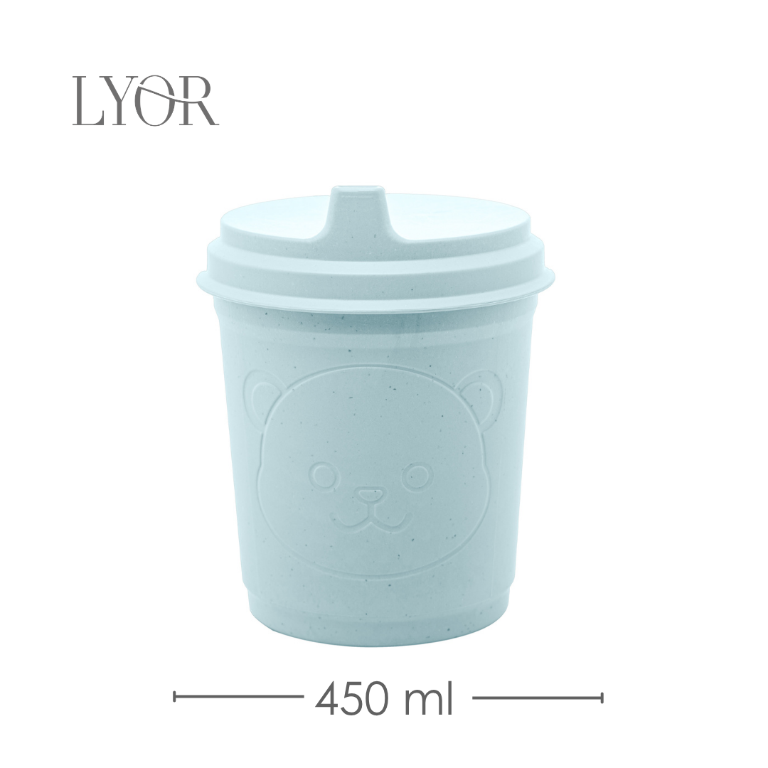 Copo com Tampa Baby Bear 450ml Azul PP e Bambu - Lyor