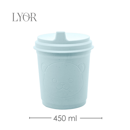 Copo com Tampa Baby Bear 450ml Azul PP e Bambu - Lyor